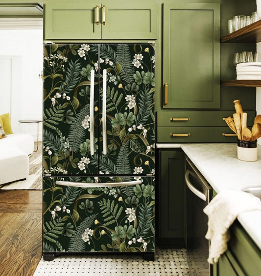 Green Fridge Wrap Botanical Vinyl