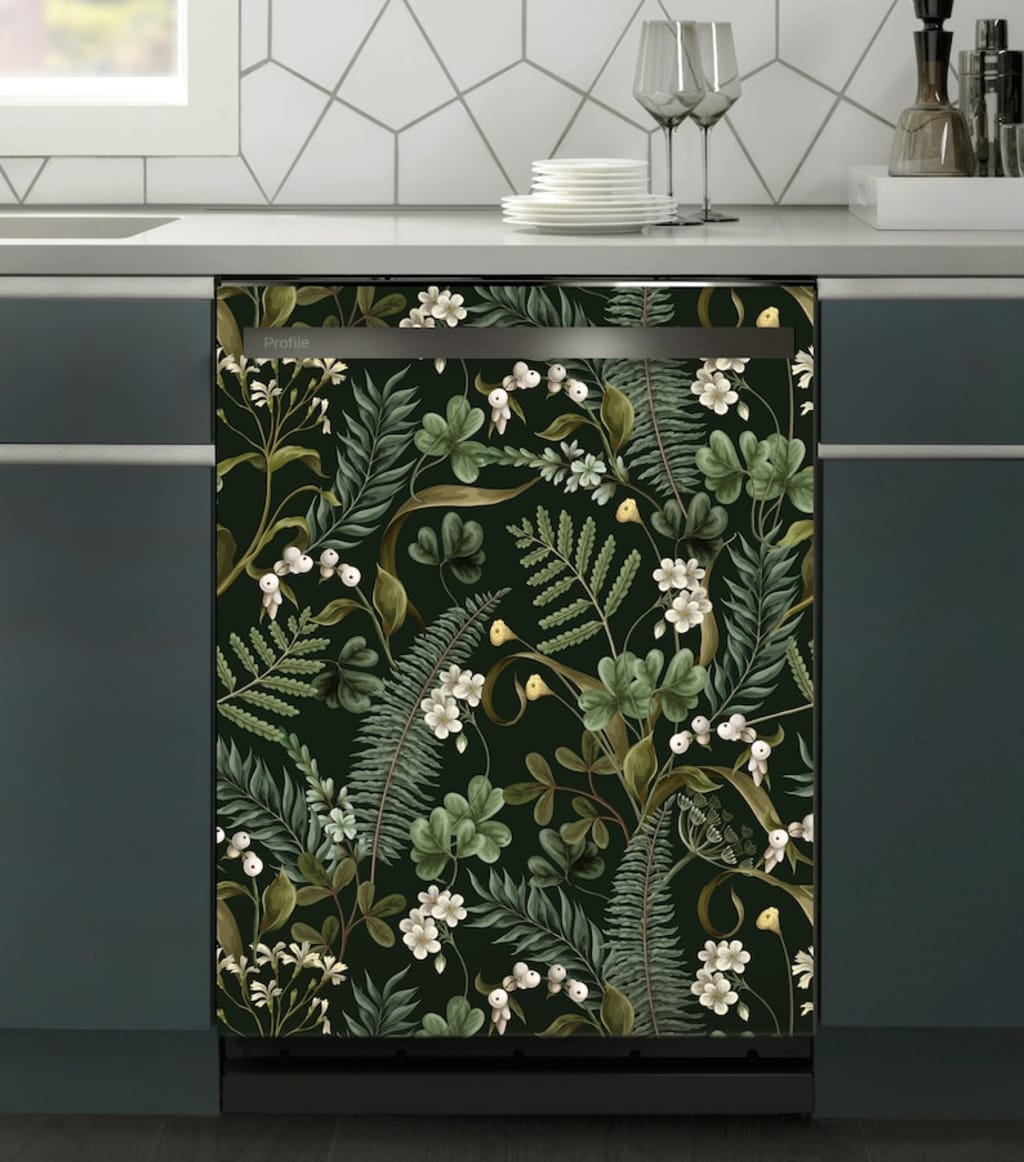 Green Fridge Wrap Botanical Vinyl