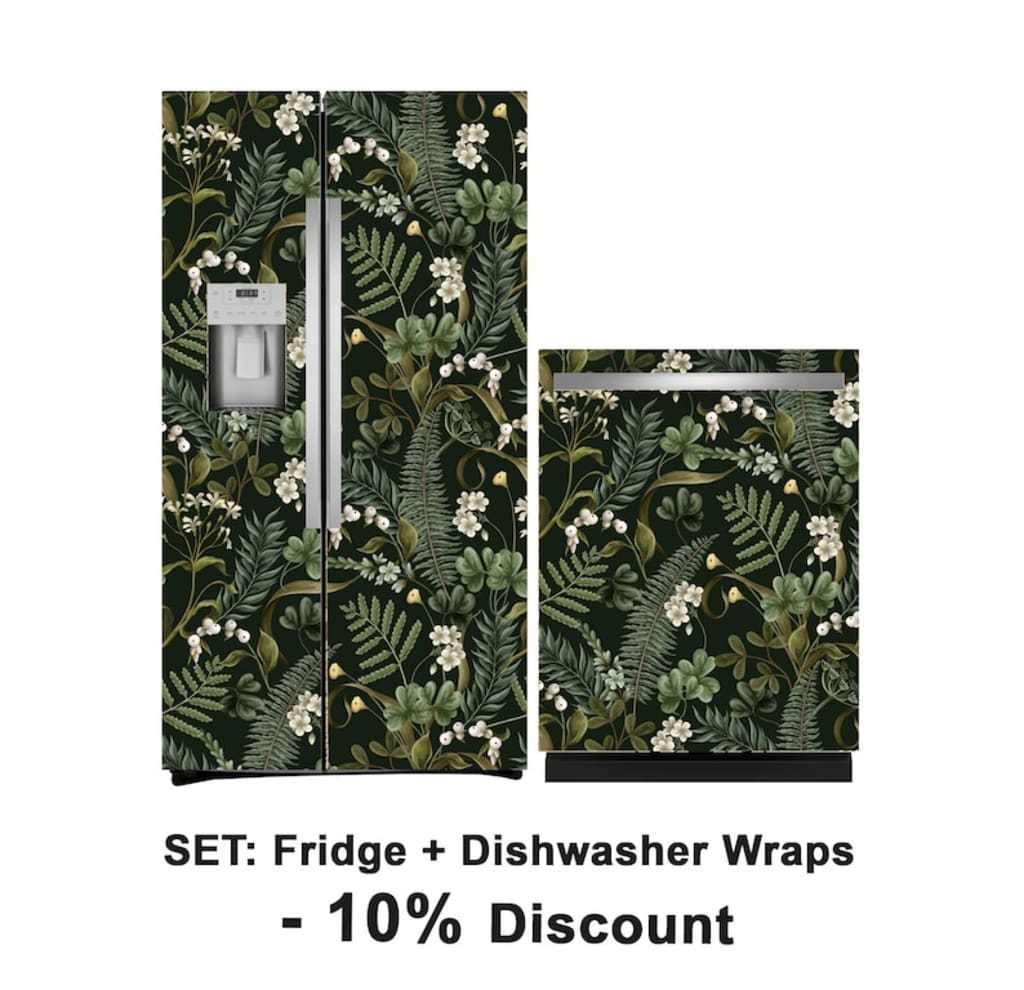 Green Fridge Wrap Botanical Vinyl