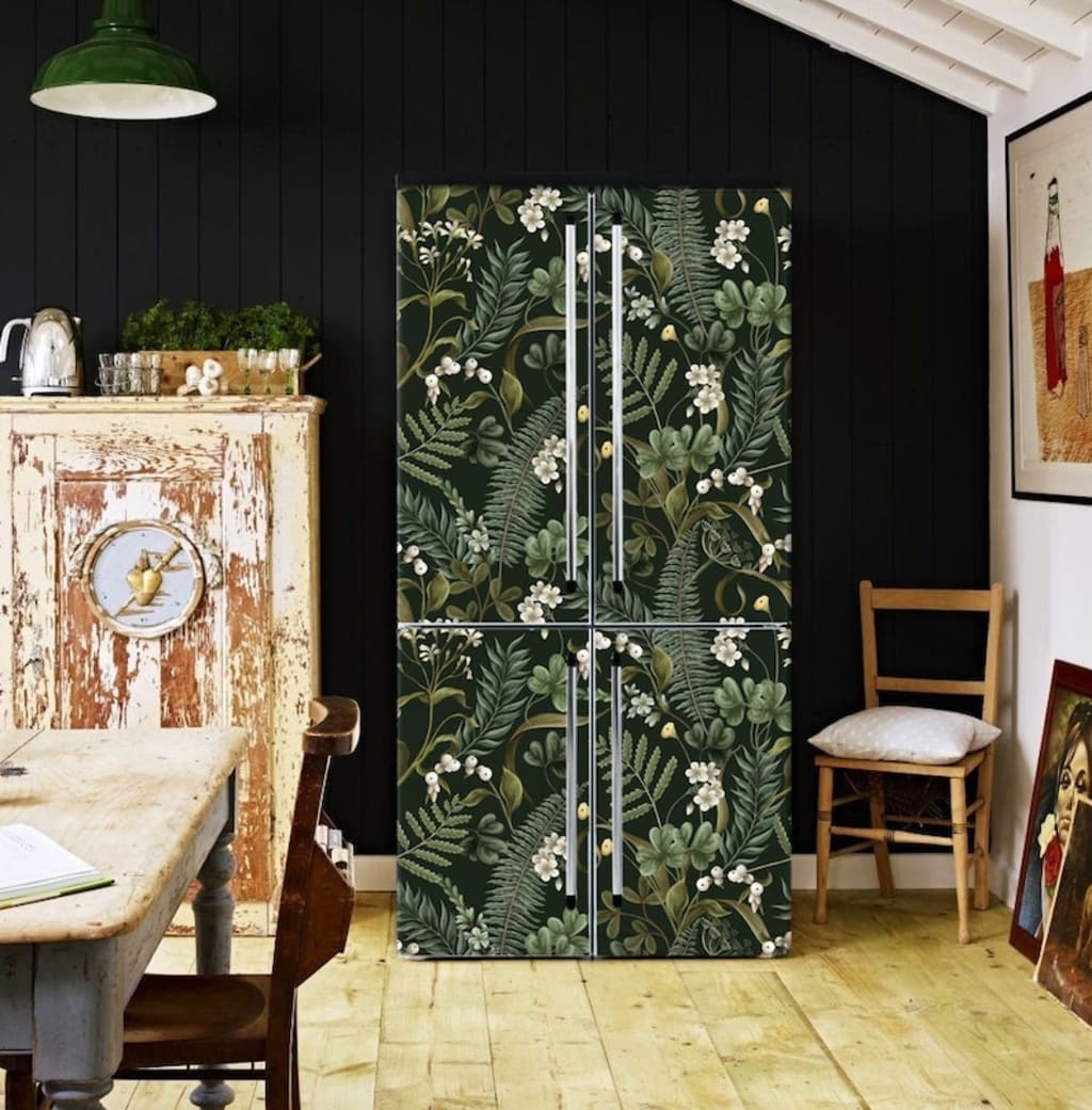 Green Fridge Wrap Botanical Vinyl